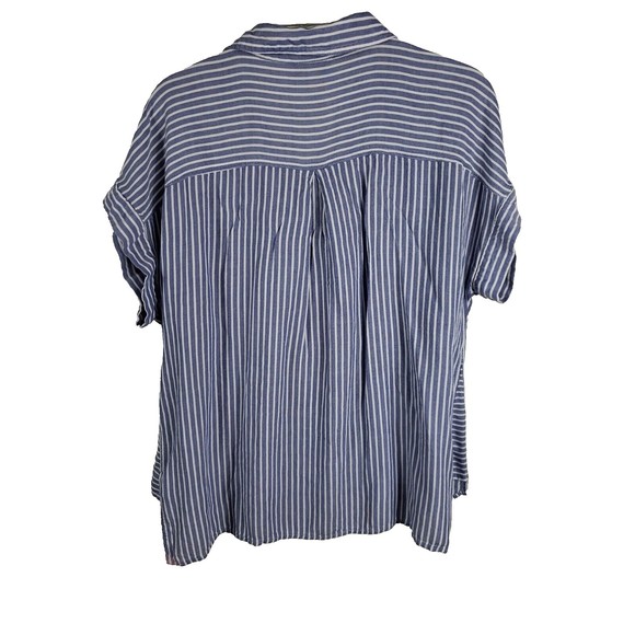 A.N.A.  Blue White Blouse Women's Large Rayon button front - Picture 2 of 9